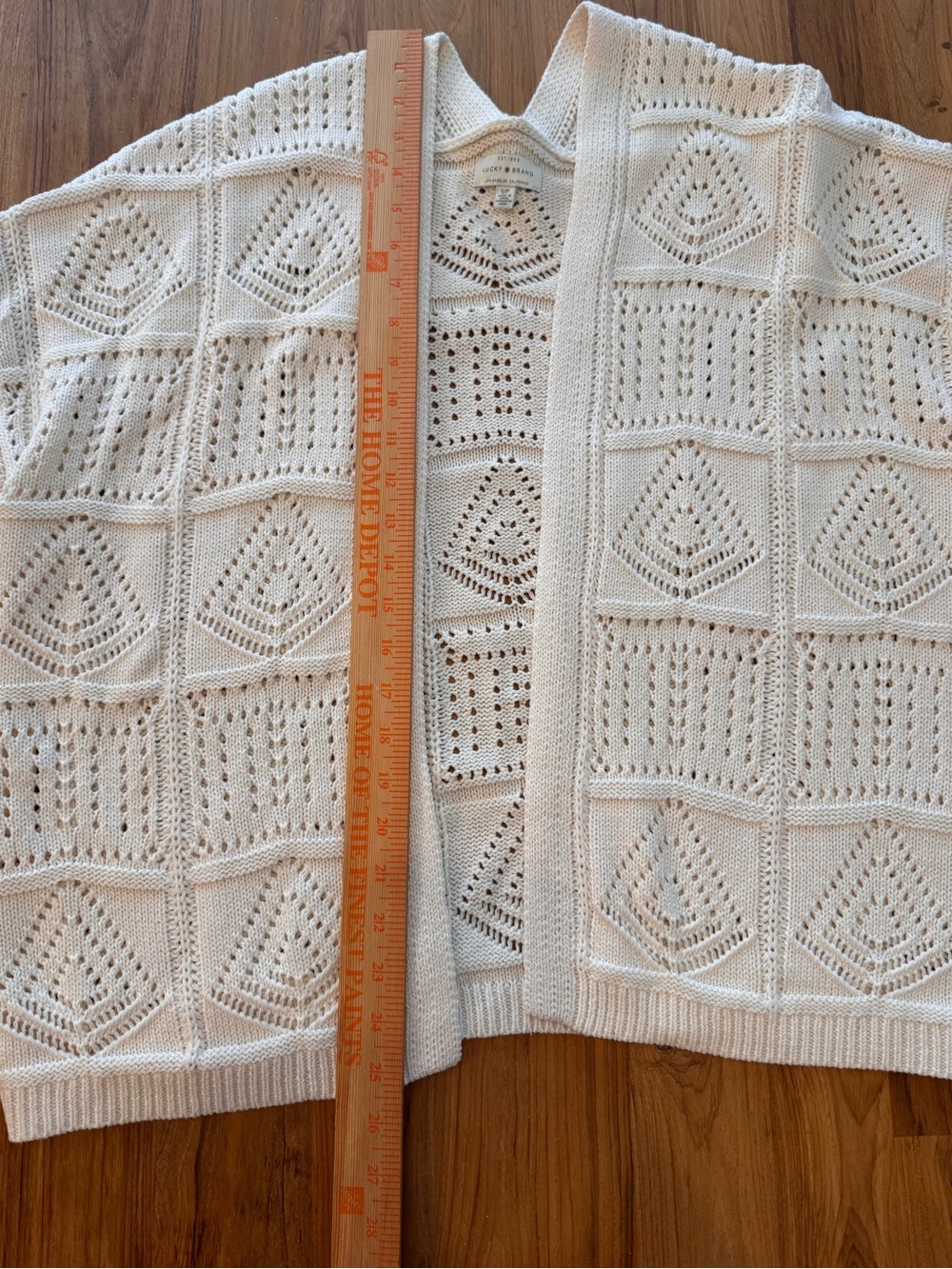 NWT Lucky Brand Pointelle Cardigan Women’s Small Open Front Crocheted Off White - Picture 10 of 12